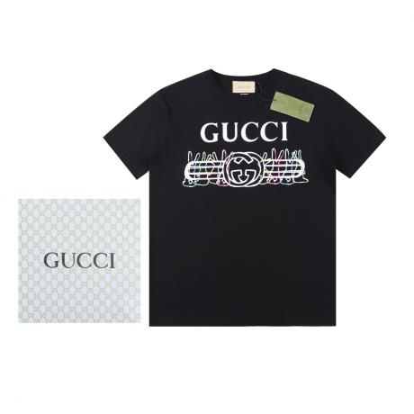 グッチ GUCCI メンズレディースTシャツ定番ラウンドネック 半袖印刷ニットレトロ2色 スーパー専門店n級品