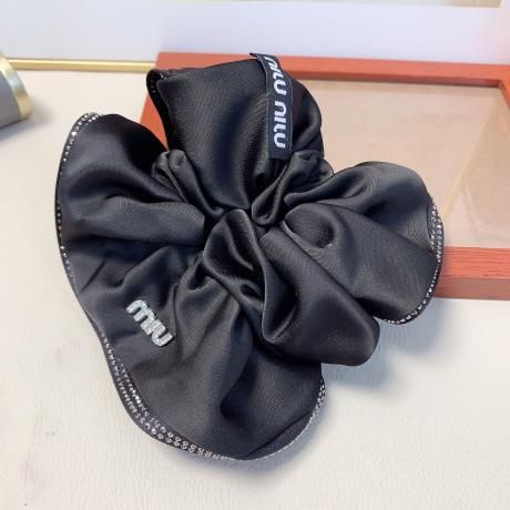 ミュウミュウ MiuMiu ヘアゴム シルク風リボン ラインストーン付き