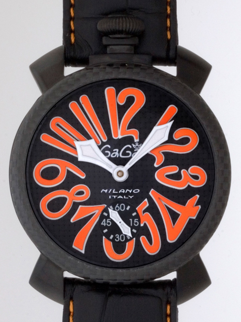 ガガミラノ GAGAMILANO マニュアル 48mm 手巻き 500本限定 5016.1 ブラック皮（オレンジステッチ） ブラックカーボン/オレンジアラビア