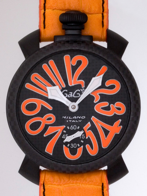 ガガミラノ GAGAMILANO マニュアル 48mm 手巻き 500本限定 5016.1 オレンジ皮 ブラックカーボン/オレンジアラビア