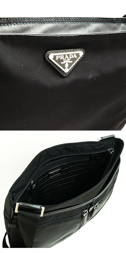 プラダ 販売店 スーパーコピーショルダーバッグ ロゴプレート付き ナイロン ブラック VA0220